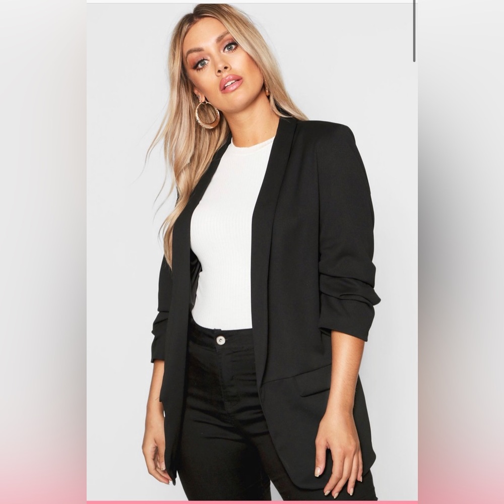 PLUS RUCHED SLEEVE LAPEL DETAIL BLAZER